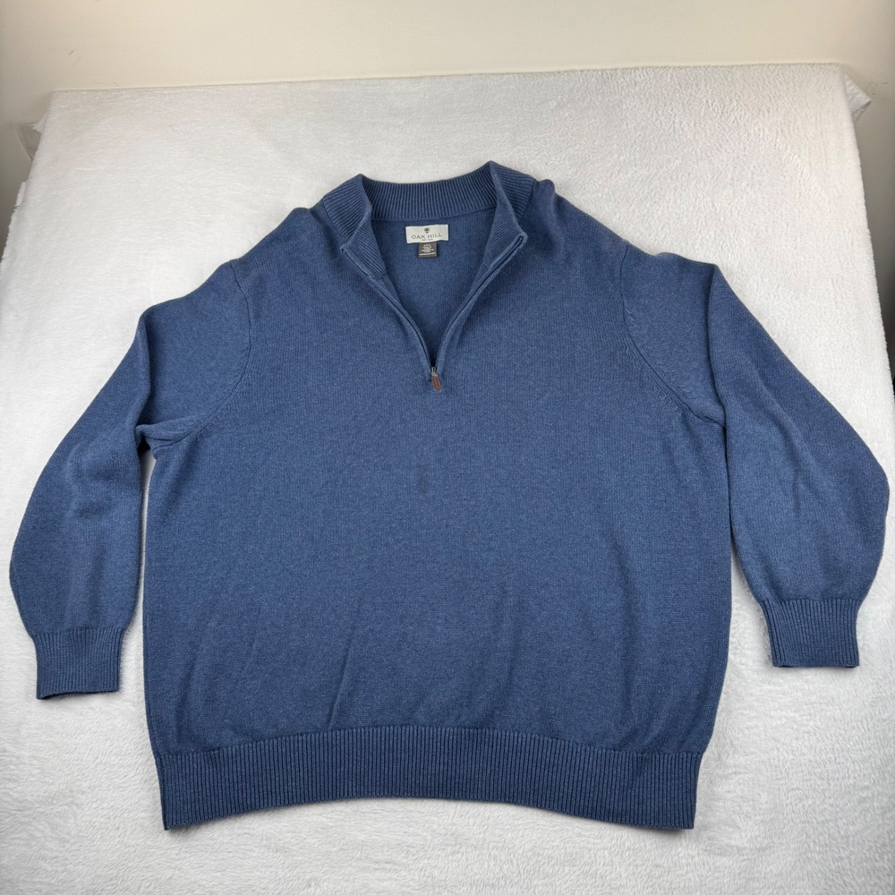 Oak Hill Quarter Zip Sweater Mens XXL 2XL Blue Cotton Mock Neck Ribbed Knit